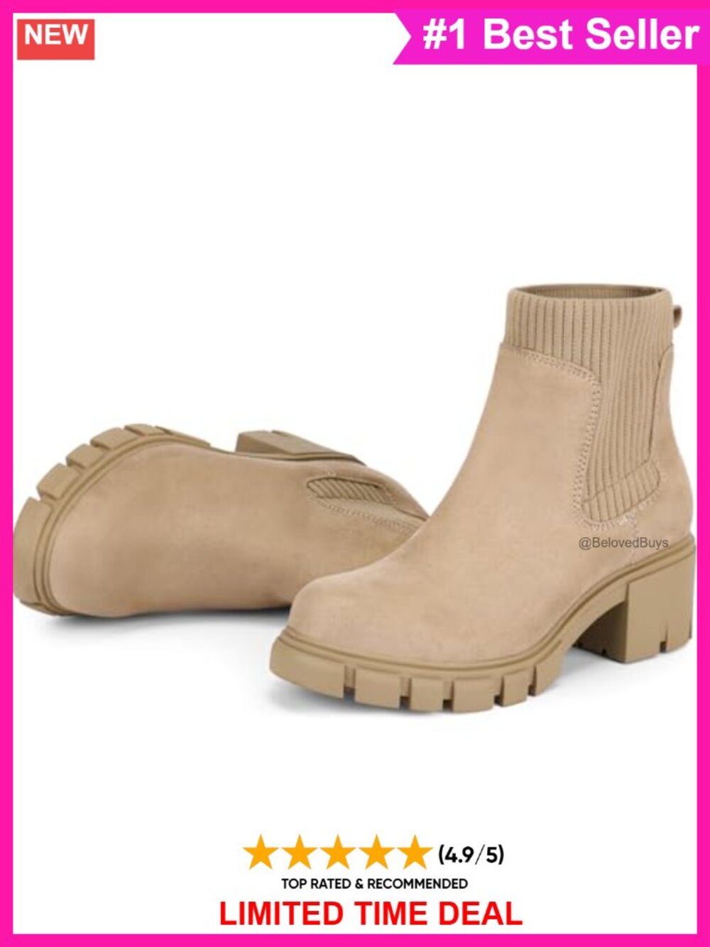 Chelsea Ankle Boots Suede Chunky Heel Slip Resistant Winter Booties